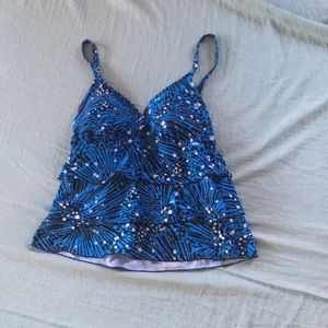 Blue and black patterned swim top
